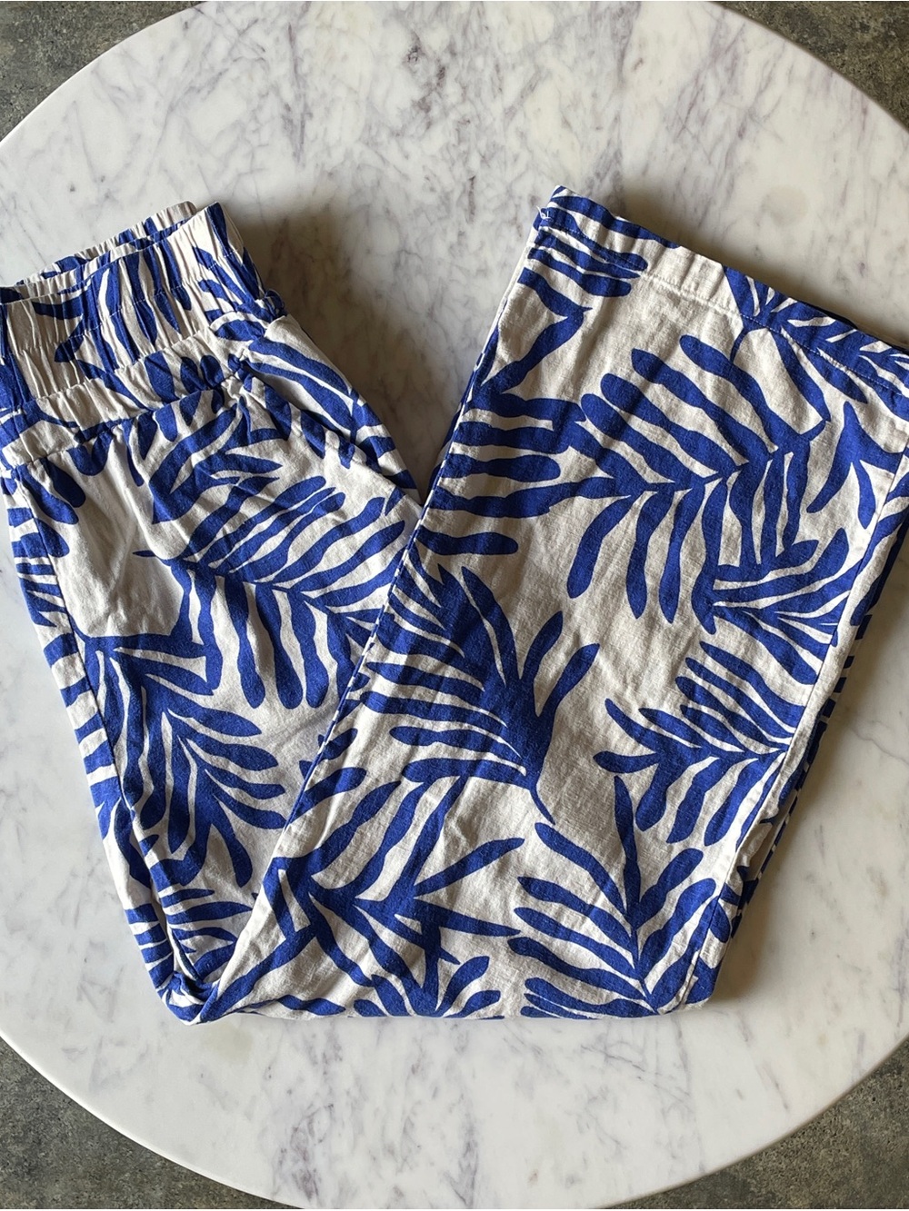 Habitual Blue and White Leaf Print Pants